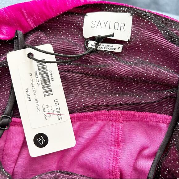 NWT Saylor Aurelie Hot Pink Velvet Mini Dress Waist Drape Adjustable Straps Sz M - Picture 4 of 7